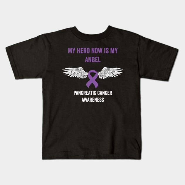 pancreatic cancer awareness - My hero now is my angel purple ribbon awarenss month Kids T-Shirt by Merchpasha1